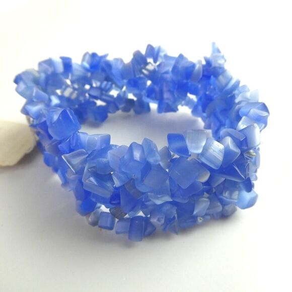 Wide Multi Strand Monalisa Style Blue Beaded Chunky Bracelet New With Tag NWT - Picture 1 of 5